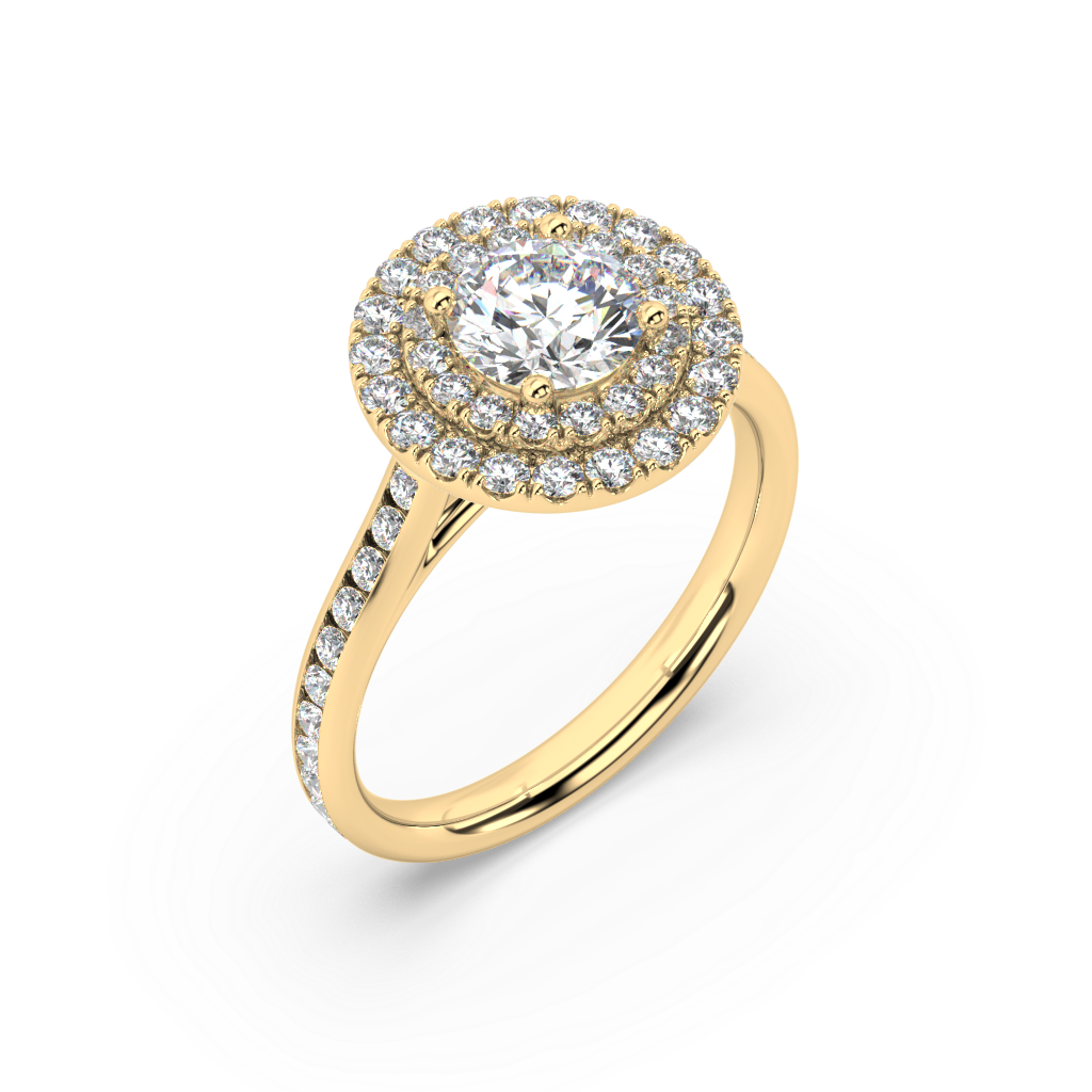 Carmen Double Halo Round Lab Grown Channel 18K Engagement Ring