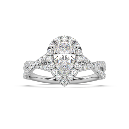 Halo Pear Cut Lab Grown Pave 18K Engagement Ring