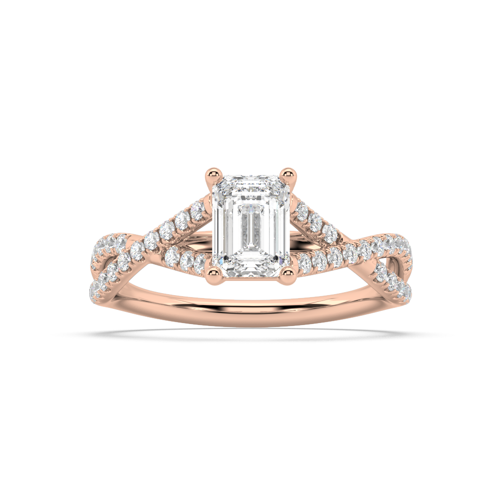 Classic Prong Emerald Cut Lab Grown Pave 18K Engagement Ring