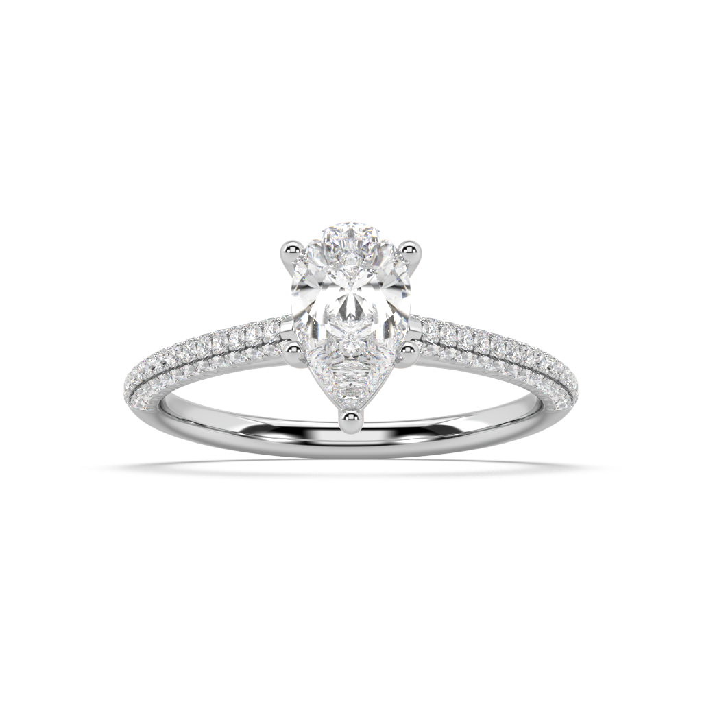 Carmen Classic Prong Pear Cut Lab Grown Pave 18K Engagement Ring