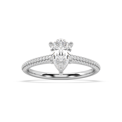 Carmen Classic Prong Pear Cut Lab Grown Pave 18K Engagement Ring