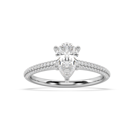 Carmen Classic Prong Pear Cut Lab Grown Pave 18K Engagement Ring