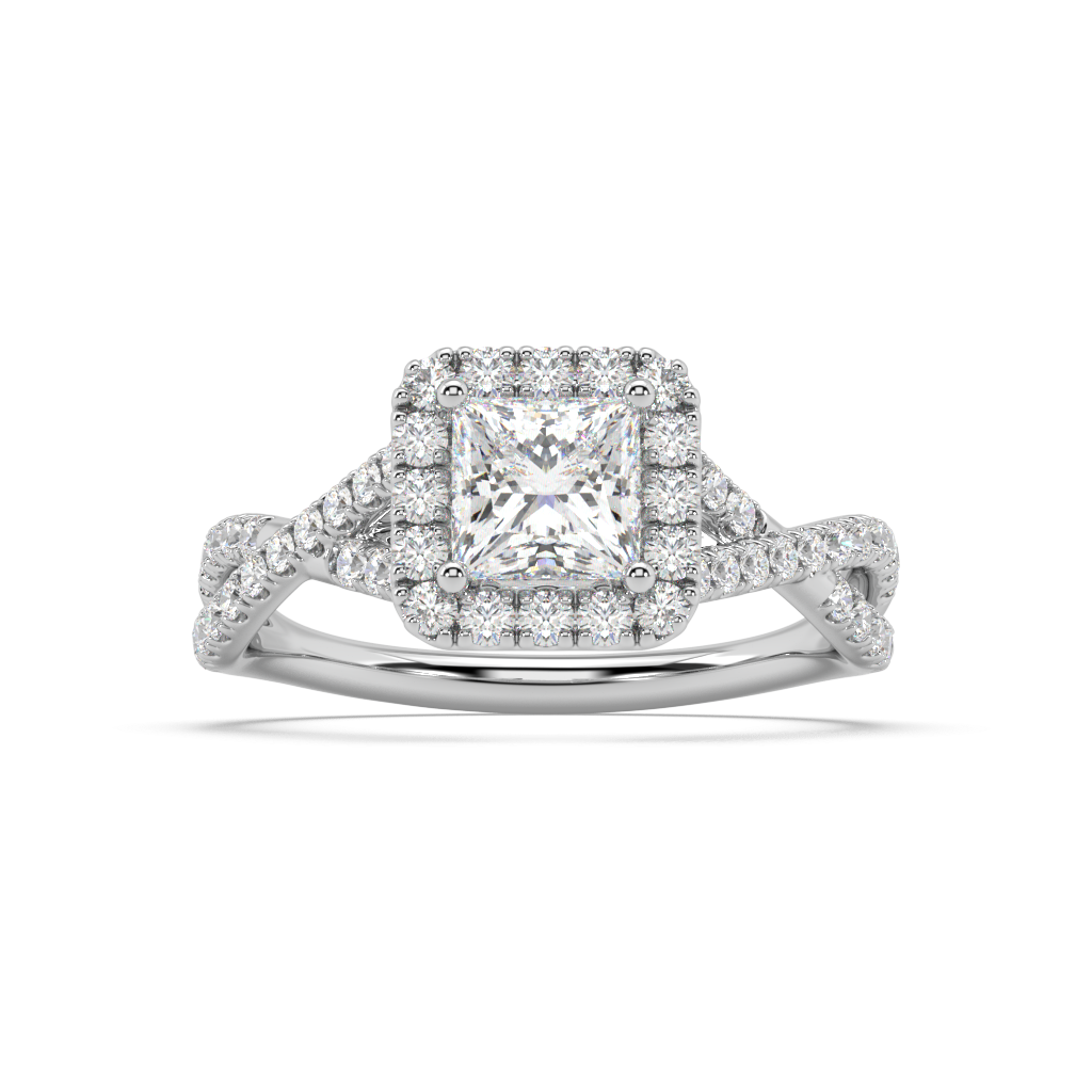 Halo Princess Cut Lab Grown Pave 18K Engagement Ring