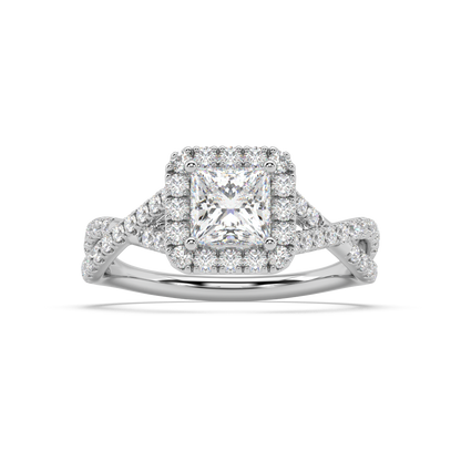 Halo Princess Cut Lab Grown Pave 18K Engagement Ring