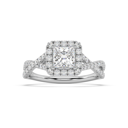 Halo Princess Cut Lab Grown Pave 18K Engagement Ring