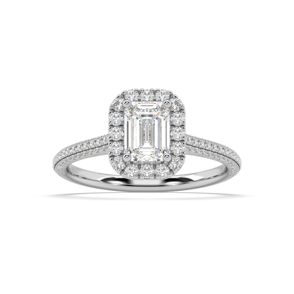 Carmen Halo Emerald Cut Lab Grown Pave 18K Engagement Ring