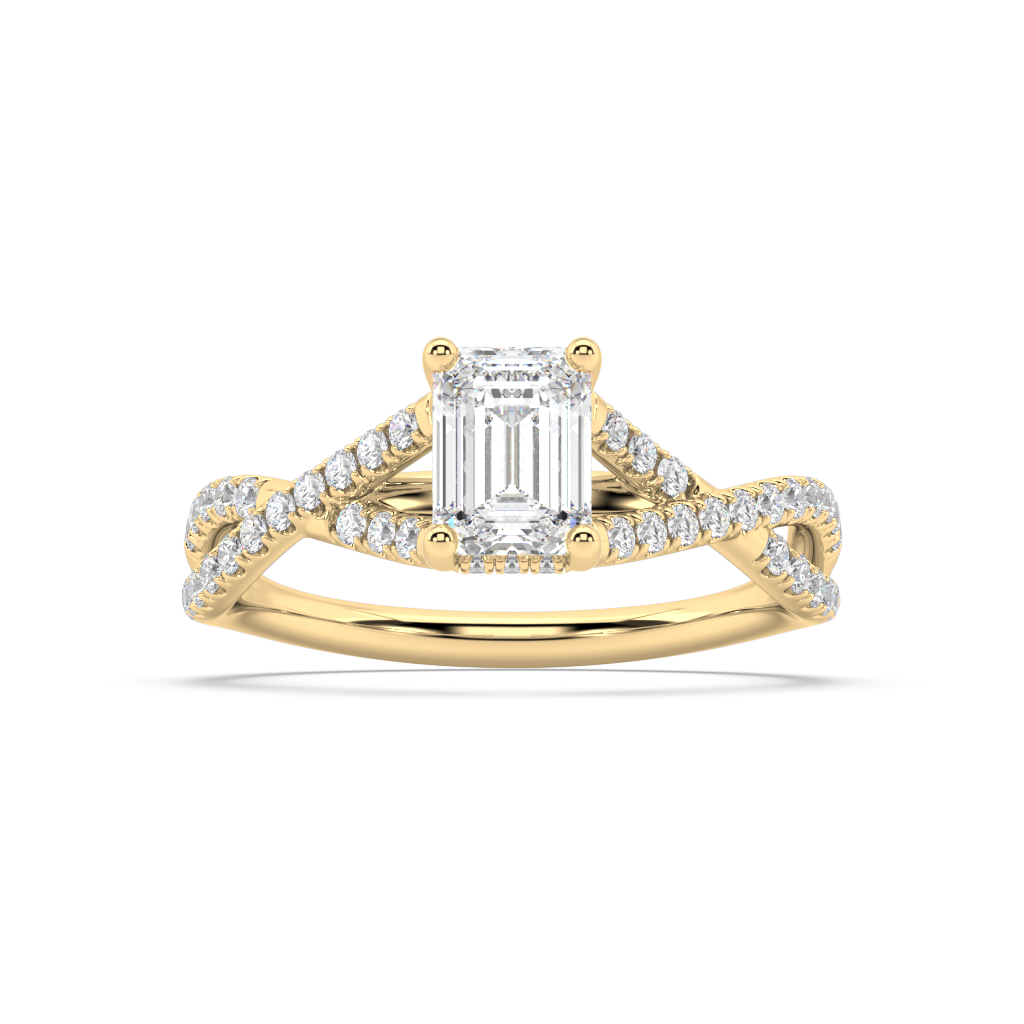 Hidden Halo Emerald Cut Lab Grown Pave 18K Engagement Ring