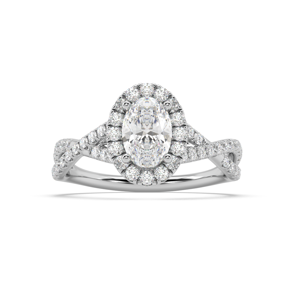 Halo Oval Cut Lab Grown Pave 18K Engagement Ring