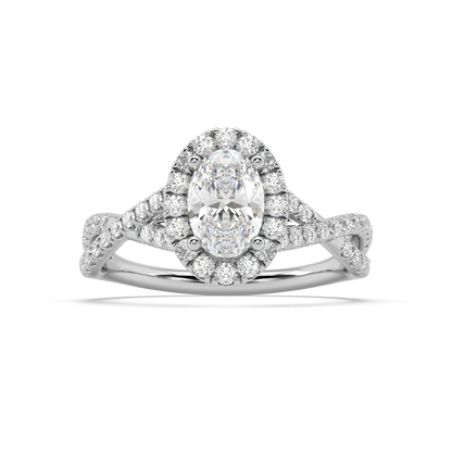 Halo Oval Cut Lab Grown Pave 18K Engagement Ring