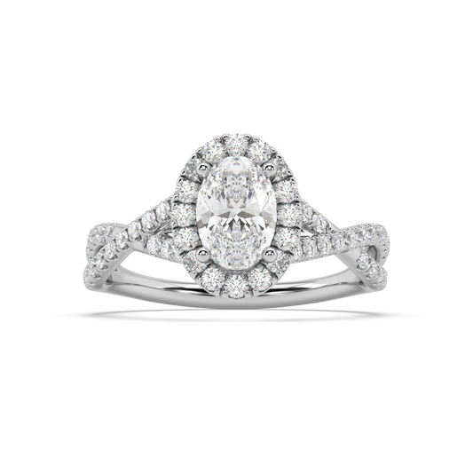 Halo Oval Cut Lab Grown Pave 18K Engagement Ring