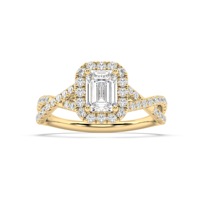 Halo Emerald Cut Lab Grown Pave 18K Engagement Ring