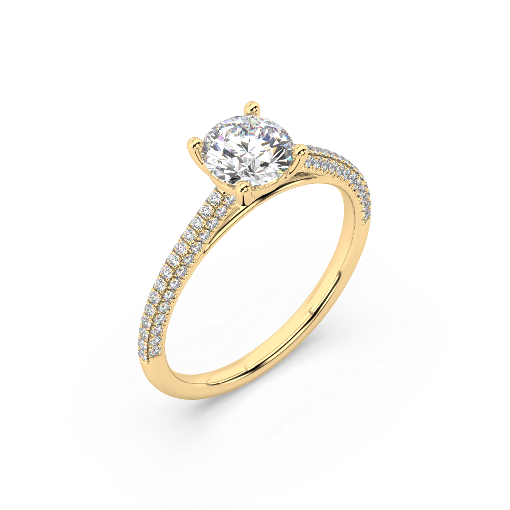 Carmen Classic Prong Round Lab Grown Pave 18K Engagement Ring