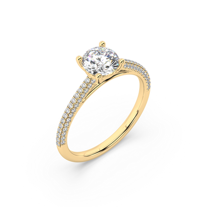 Carmen Classic Prong Round Lab Grown Pave 18K Engagement Ring