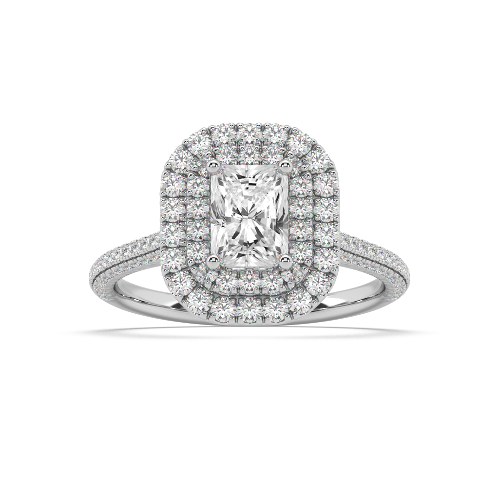 Carmen Double Halo Radiant Cut Lab Grown Pave 18K Engagement Ring