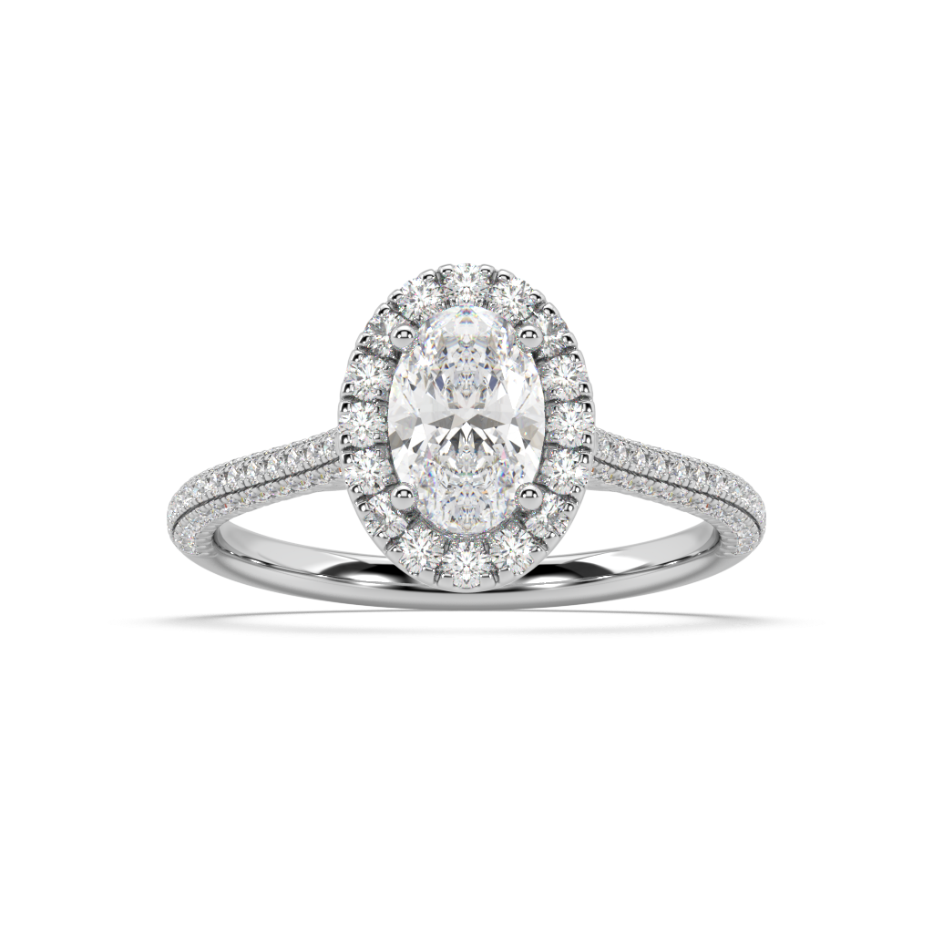 Carmen Halo Oval Cut Lab Grown Pave 18K Engagement Ring