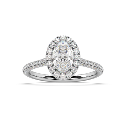 Carmen Halo Oval Cut Lab Grown Pave 18K Engagement Ring