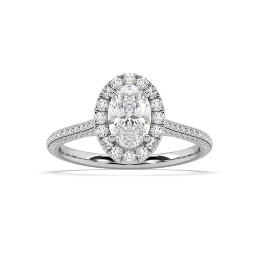 Carmen Halo Oval Cut Lab Grown Pave 18K Engagement Ring