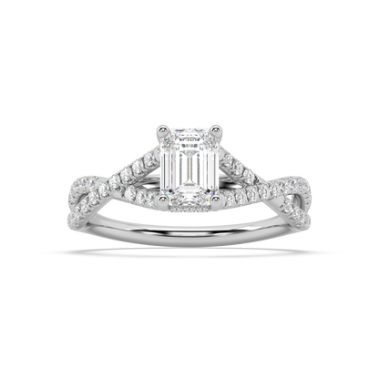 Hidden Halo Emerald Cut Lab Grown Pave 18K Engagement Ring