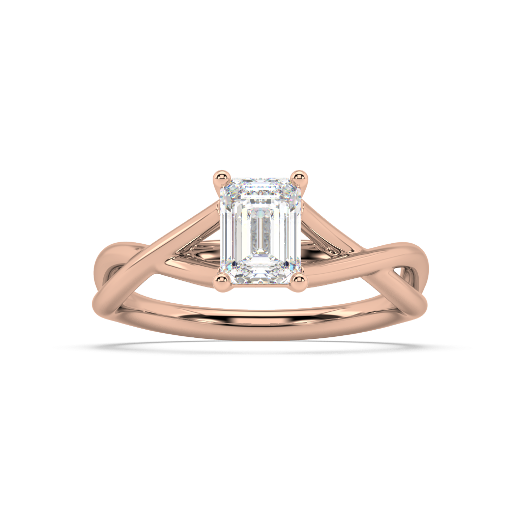 Classic Prong Emerald Cut Lab Grown Plain 18K Engagement Ring