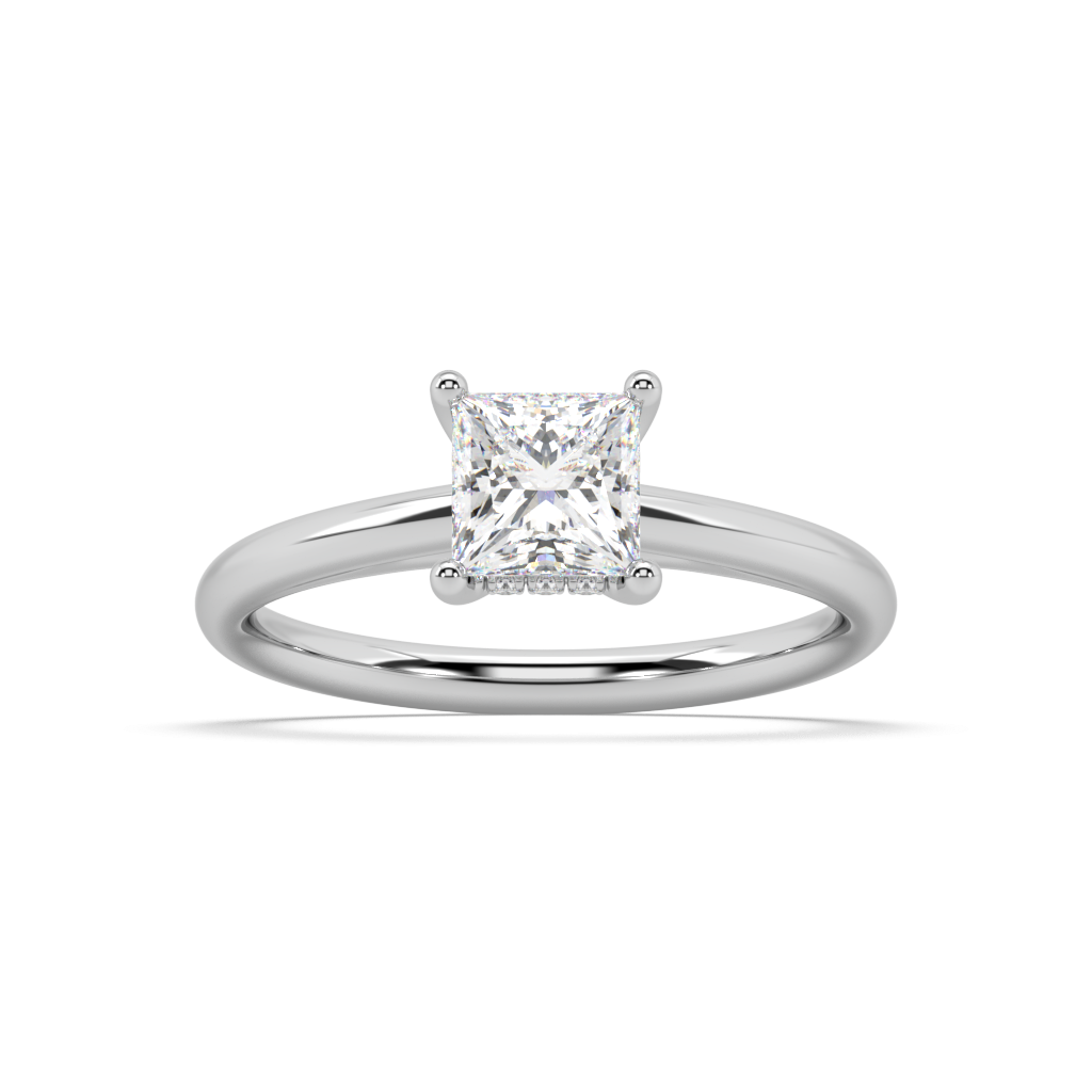 Carmen Hidden Halo Princess Cut Lab Grown Plain 18K Engagement Ring