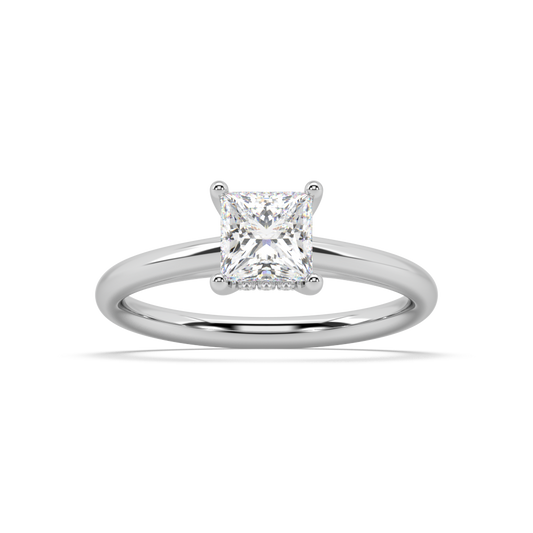 Carmen Hidden Halo Princess Cut Lab Grown Plain 18K Engagement Ring