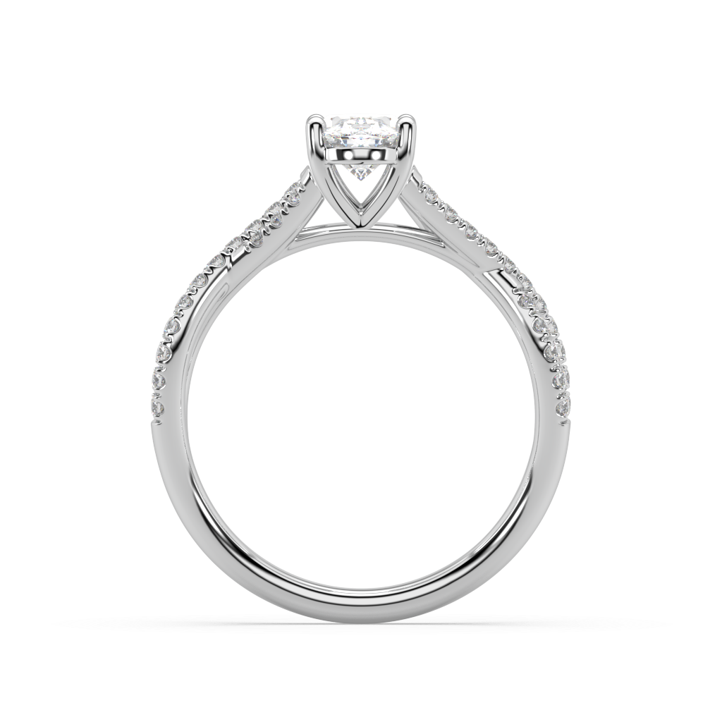 Classic Prong Oval Cut Lab Grown Pave 18K Engagement Ring