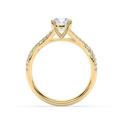 Classic Prong Round Lab Grown Pave 18K Engagement Ring