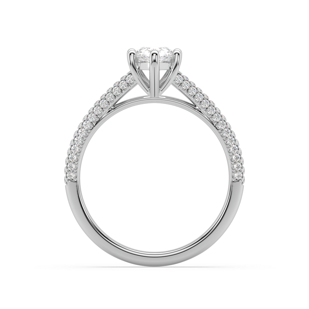 Carmen Classic Prong Pear Cut Lab Grown Pave 18K Engagement Ring