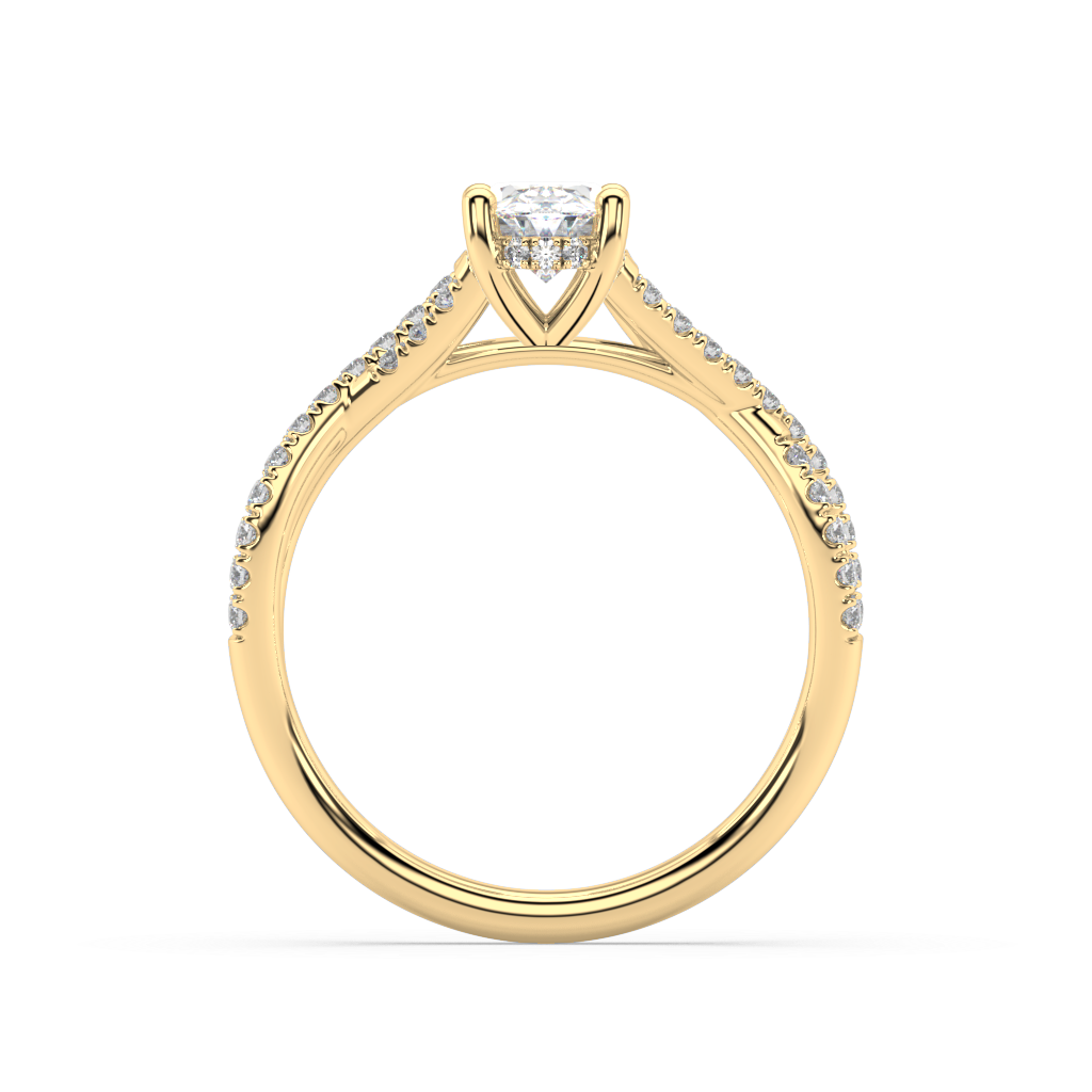 Classic Prong Oval Cut Lab Grown Pave 18K Engagement Ring