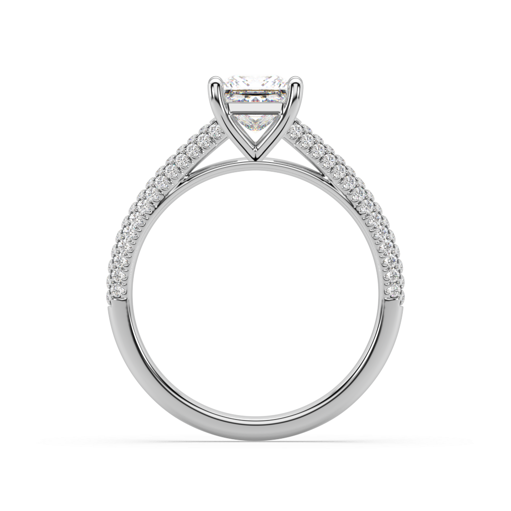 Carmen Classic Prong Princess Cut Lab Grown Pave 18K Engagement Ring