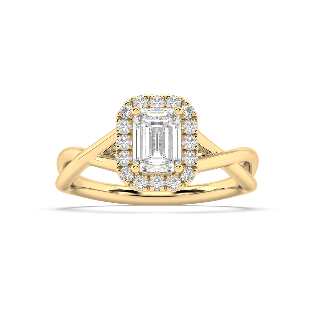 Halo Emerald Cut Lab Grown Plain 18K Engagement Ring