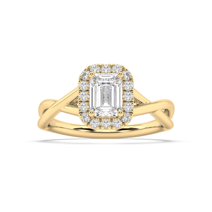 Halo Emerald Cut Lab Grown Plain 18K Engagement Ring