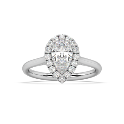 Carmen Halo Pear Cut Lab Grown Plain 18K Engagement Ring