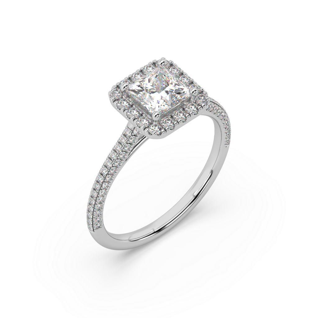 Carmen Halo Princess Cut Lab Grown Pave 18K Engagement Ring