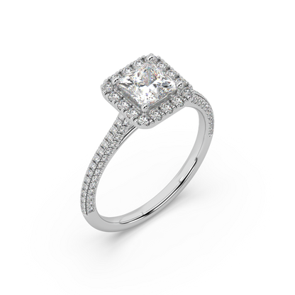 Carmen Halo Princess Cut Lab Grown Pave 18K Engagement Ring