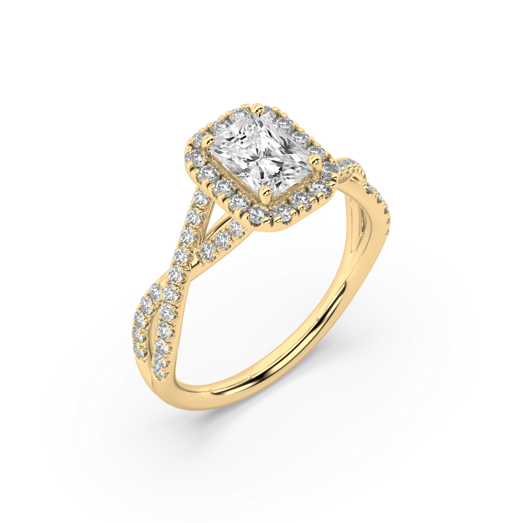 Halo Radiant Cut Lab Grown Pave 18K Engagement Ring