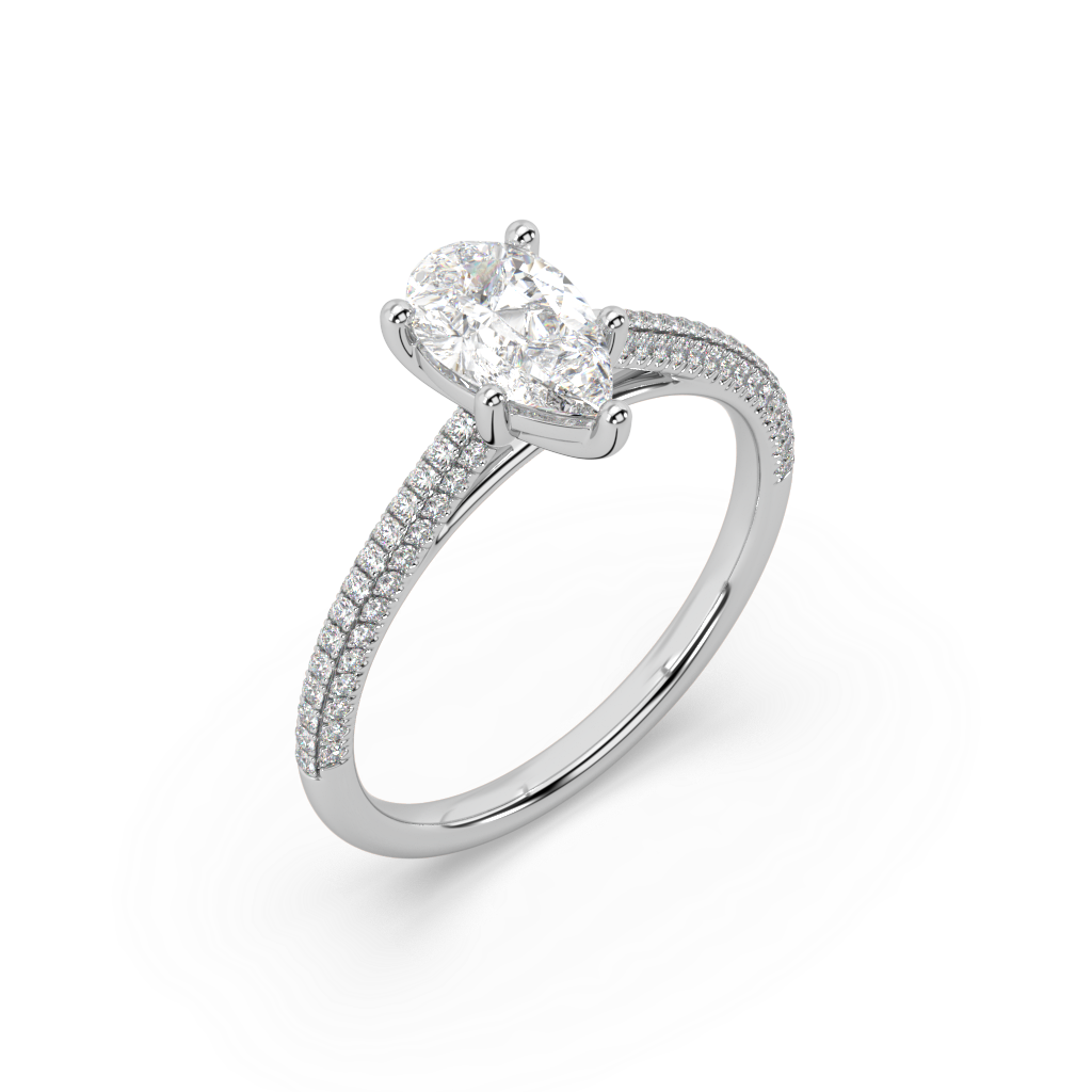 Carmen Classic Prong Pear Cut Lab Grown Pave 18K Engagement Ring