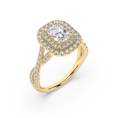 Double Halo Radiant Cut Lab Grown Pave 18K Engagement Ring