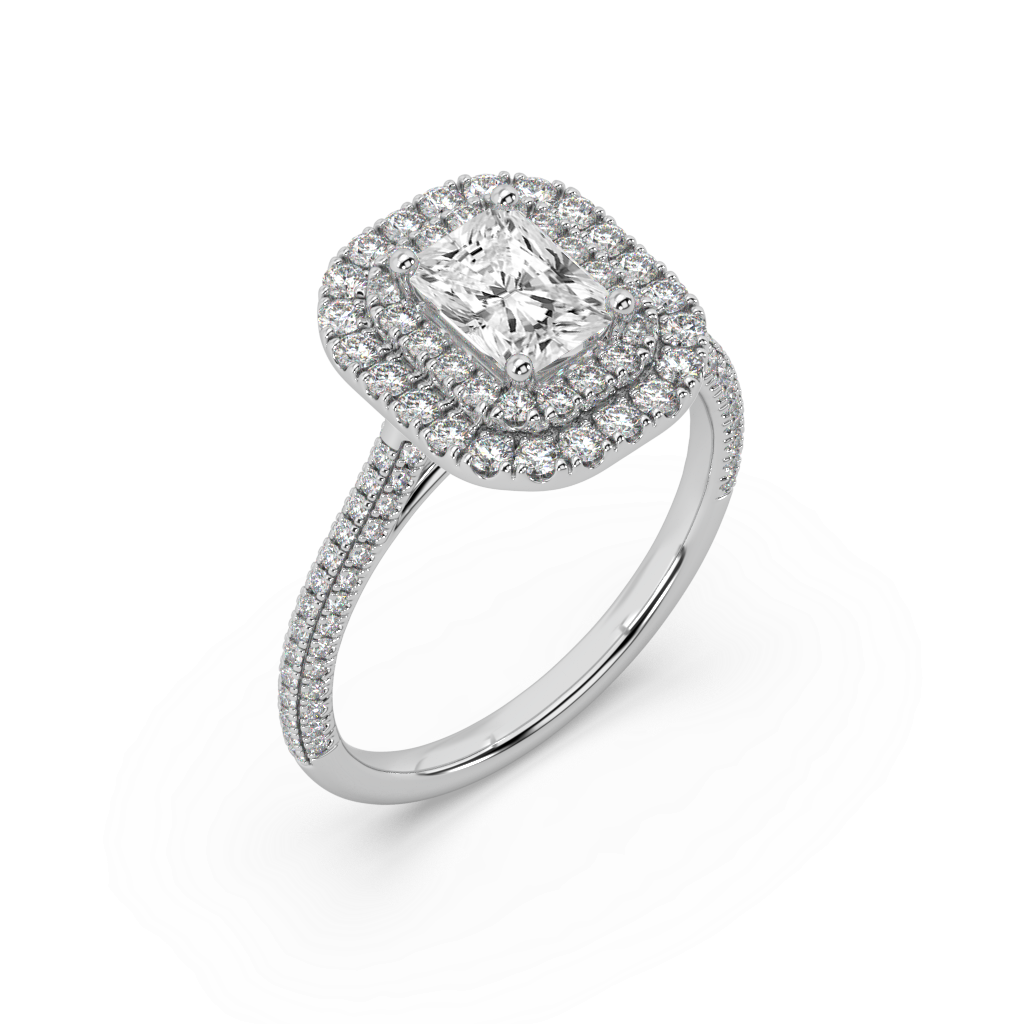 Carmen Double Halo Radiant Cut Lab Grown Pave 18K Engagement Ring