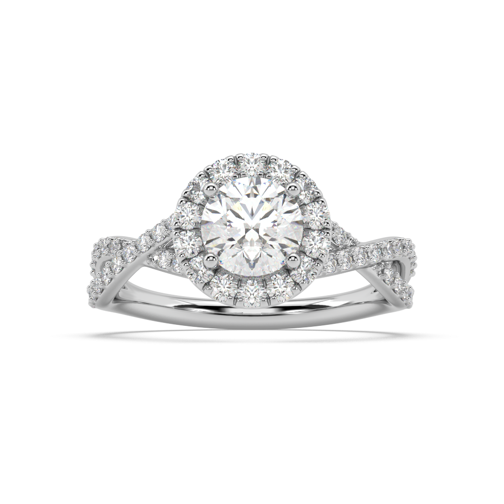 Halo Round Lab Grown Pave 18K Engagement Ring