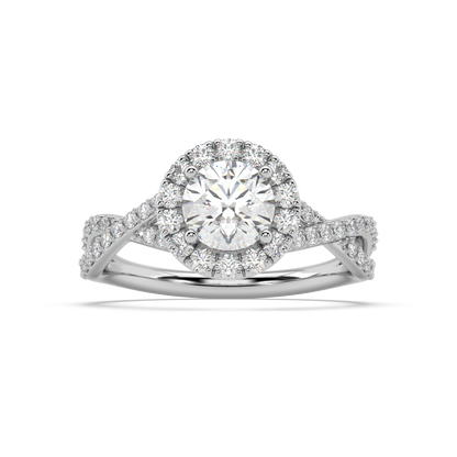 Halo Round Lab Grown Pave 18K Engagement Ring