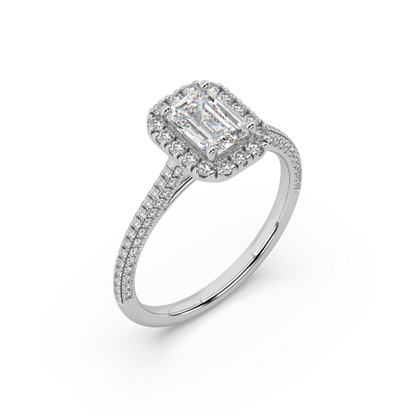 Carmen Halo Emerald Cut Lab Grown Pave 18K Engagement Ring