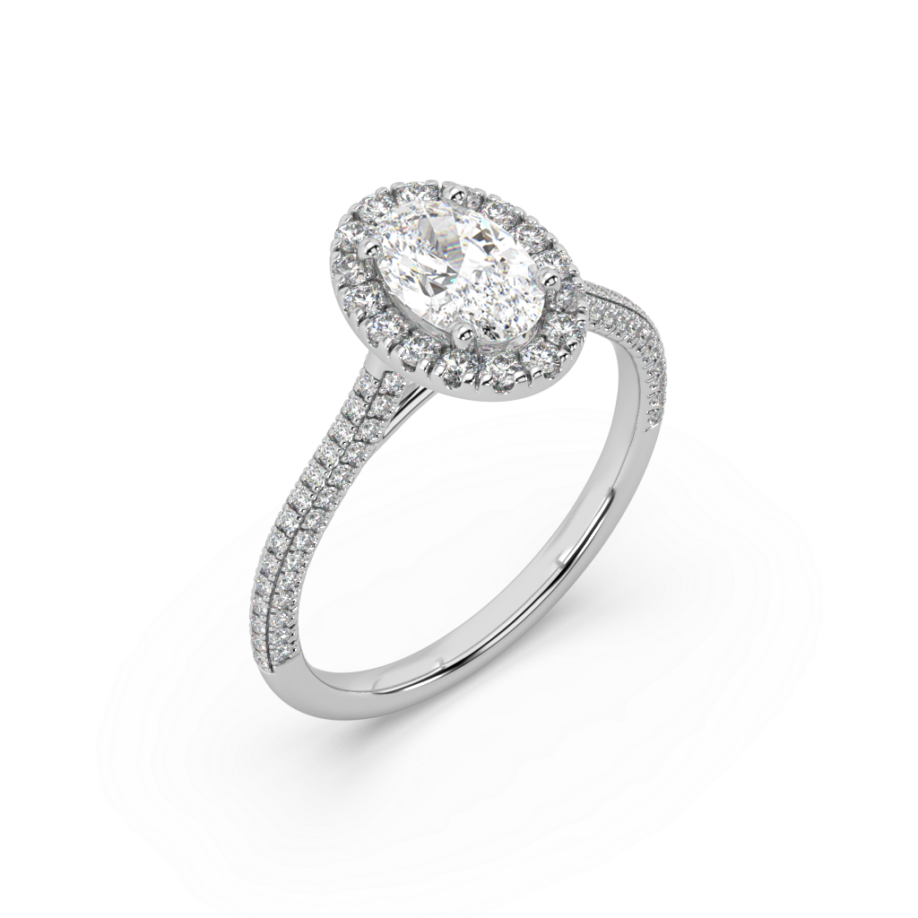 Carmen Halo Oval Cut Lab Grown Pave 18K Engagement Ring