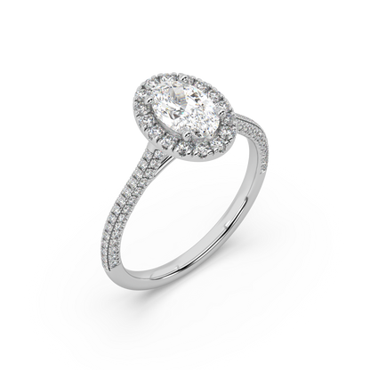 Carmen Halo Oval Cut Lab Grown Pave 18K Engagement Ring