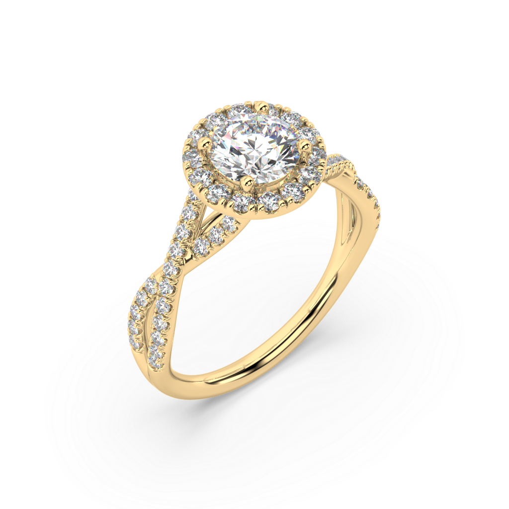 Halo Round Lab Grown Pave 18K Engagement Ring