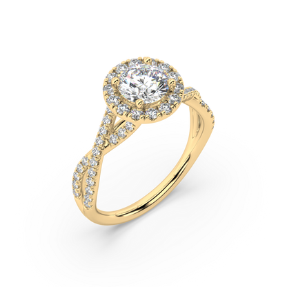 Halo Round Lab Grown Pave 18K Engagement Ring