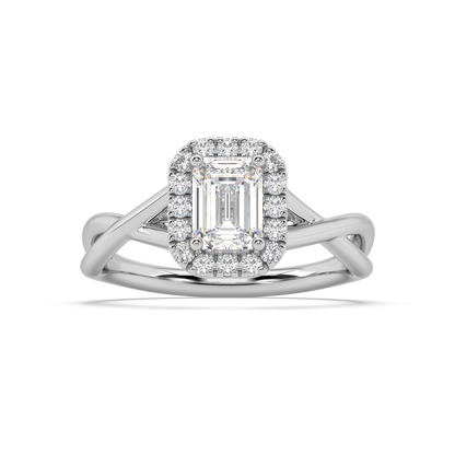 Halo Emerald Cut Lab Grown Plain 18K Engagement Ring