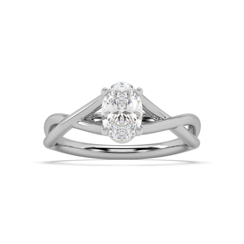 Classic Prong Oval Cut Lab Grown Plain 18K Engagement Ring