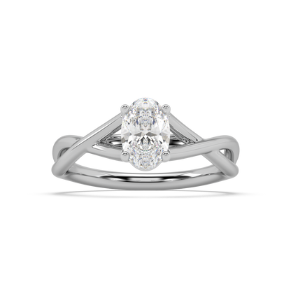 Classic Prong Oval Cut Lab Grown Plain 18K Engagement Ring