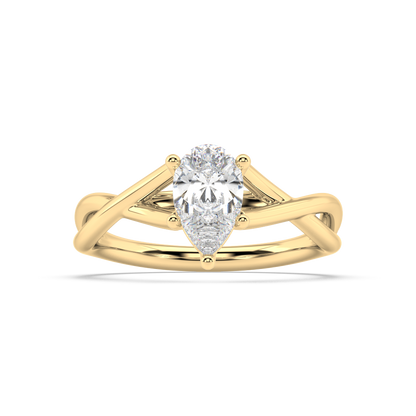 Classic Prong Pear Cut Lab Grown Plain 18K Engagement Ring